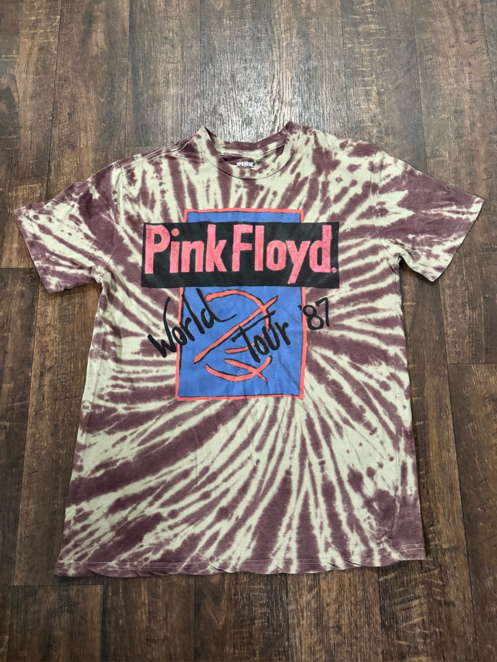 Pink Floyd World Tour 87 Mens Shirt Size S Retro Tie Dye Graphic Band Licensed